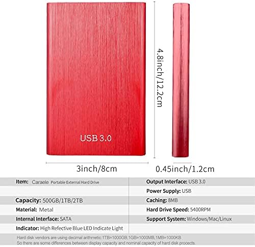 External Hard Drive 2TB Portable Hard Drive Portable External Hard Drive External Solid State Drive High Speed USB 3.1 for Mac, PC, Laptop(2TB Red)
