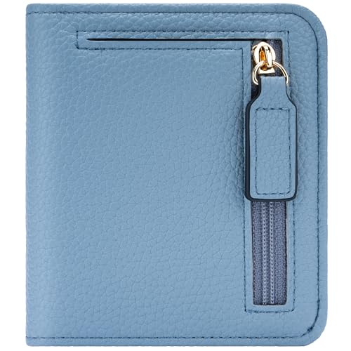 Image of Gostwo Small Wallet for Women, Slim Bifold Credit Card Holder, Compact RFID Blocking Cash Wallet, Billfolds Thin Leather Zipper Pocket, Mini Wallet Gift for Ladies Teen Girls Travel with ID Window
