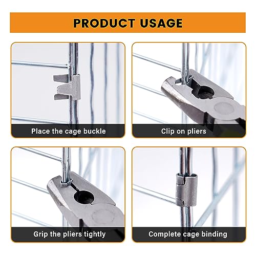 Image of Wire Cage Buckle Pliers with 900 Wire Cage Clips Wire Cage Fasten Clips Hog Ring Pliers for Chicken Cages Rabbit Hutches Pet Cages (orange)