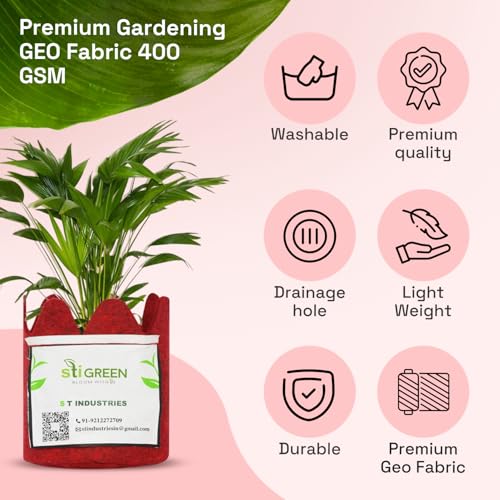 Image of Geo Fabric Grow Bags for Plants 4X5 Inch (Pack of 5) | 400 GSM Heavy Duty UV-Protected Round Maroon Colour Plant Bags for Terrace and Vegetable Gardening | Strong & Reusable|