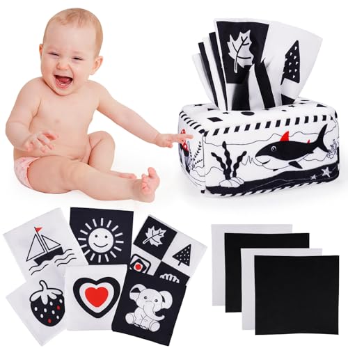 Image of Diyfrety Baby Tissue Box Toys Black and White Baby Toys 0-3 Months,High Contrast Crinkle Infant Sensory Montessori Toys 0-3 3-6 Month Baby Essentials, Stocking Stuffer Baby Boy Girl Gifts (WJ12436)