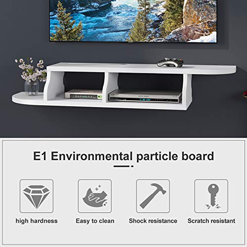 Modern Floating TV Stand Shelf, Wall Mounted Media Console, Television/Audio/Video Console Media Storage Component Shelves for Xbox/Routers/Remotes/DVD Players (White)