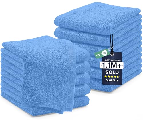 Image of DAN RIVER 12 Pack Wash Cloths for Showering [12x12] - 100% Cotton Washcloths Premium Quality Flannel Face Cloths for Bathroom, Highly Absorbent and Soft Feel Wash Clothes, M Blue