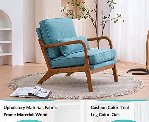Joybase Lounge Accent Chair, Mid Century Modern Chair, Arm Chair, Wood Frame Armchair For Living Room, Bedroom (Teal, Fabric) #TOP3