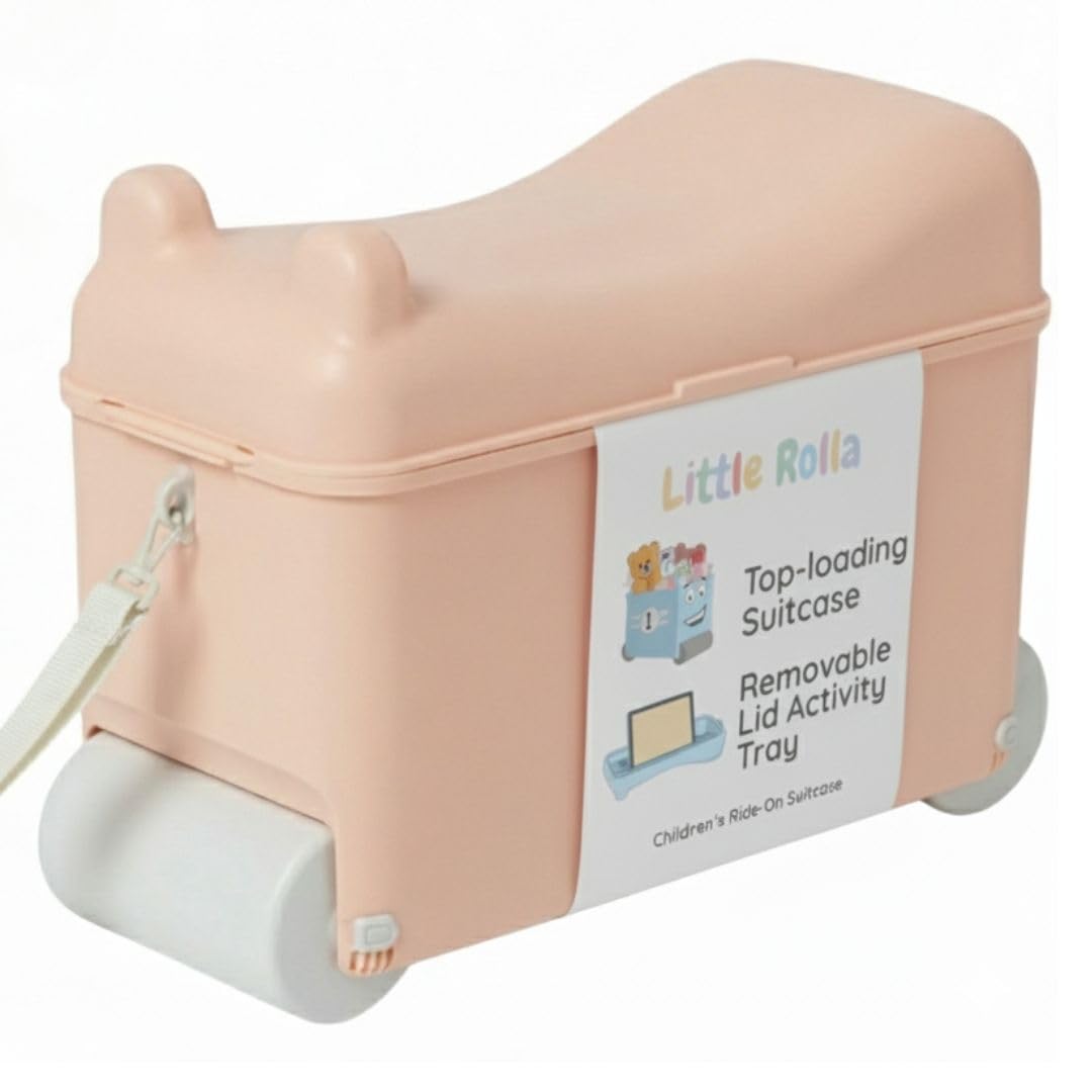 Valigetta per bambini da 2 a 7 anni | 16 L Ride-On con coperchio bloccabile, tracolla e vassoio – valigetta da viaggio per tirare e sedersi, rosa antico, Trolley rigido