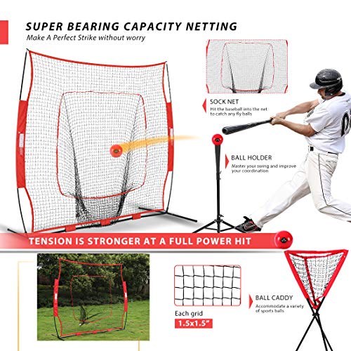 VIVOHOME 7 x 7 Feet Baseball Backstop Softball Practice Net Set with Strike Zone Target Tee Ball Caddy Carry Bag and 3 Weighted Balls for Batting Hitting and Pitching - Thumbnail 3