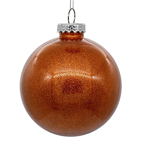 Vickerman 4" Clear Ball Christmas Ornament with Orange Glitter Interior. This Item Comes with 6 Ornaments per Unit.