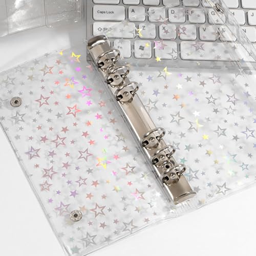 HOBBIESAY 1Pc Clear PVC 6 Ring Binder Transparent Loose Leaf Binding Covers Refillable Notebook Round Ring Binder with Snap Button Closure for Diary Office Home School Hole:6mm - Image 3