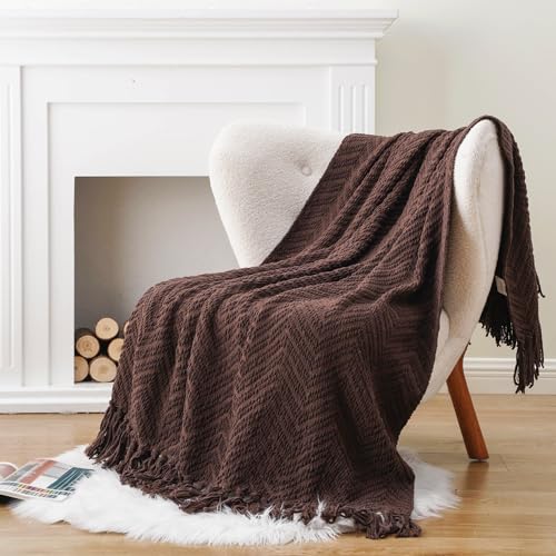 Image of BATTILO HOME Dark Brown Throw Blanket for Couch, Knitted Brown Throw 50'' x 60'', Super Soft Cozy Warm Chocolate Throw for Living Room Chair Couch Bed Sofa Bedroom Home Decor