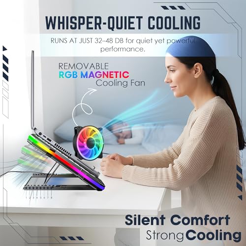 Image of CLAW Wind Pro K6 Laptop Cooling Pad with Display & 2x120mm Magnetic Removable Fans, 3600RPM Cooling, 8-Level Adjustable Height, 10 RGB Modes, USB & Type-C Ports, Metal+ABS Build, 10-19 inch Laptops