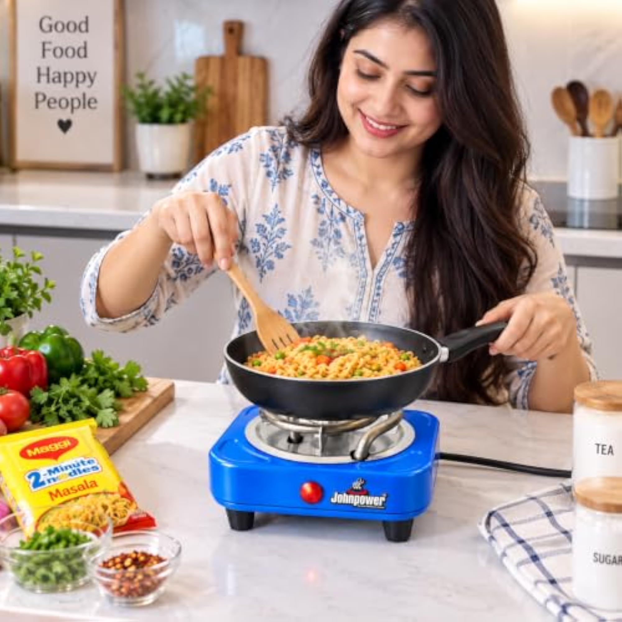 Compact Electric Hot Plate 500W Single Burner, Blue