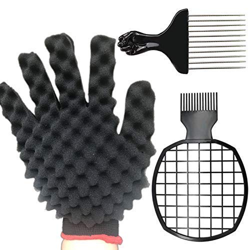 Magic Afro Twist Hair Comb Set with Sponge Gloves Brushes, DIY Hair Pick, Mesh Comb for Dreadlock Coils Curling Wave Barber Hair Styling