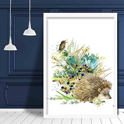 Image of Artze Wall Art Baby Hedgehog Watercolour Poster, 40 cm Width x 50 cm Height