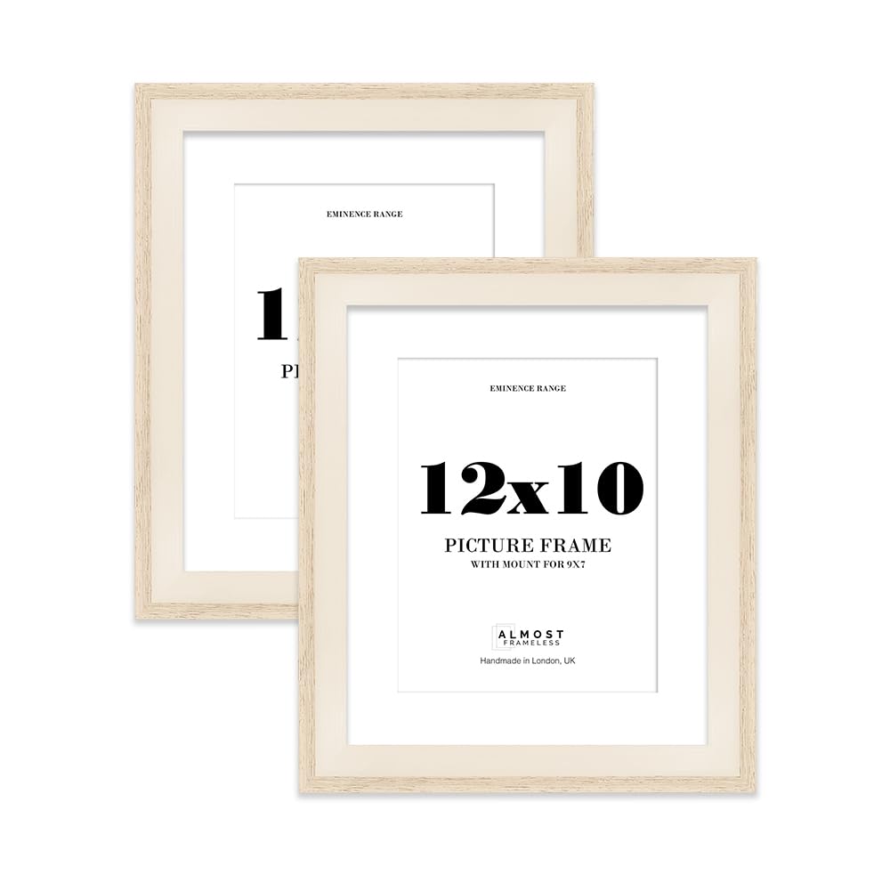 12x10" Oak Picture Frame with 9x7" Mount - Shabby Chic Photo Frame with Distressed Finish, Wall Hooks and Kickstand, 32mm Edge - 2 Pack