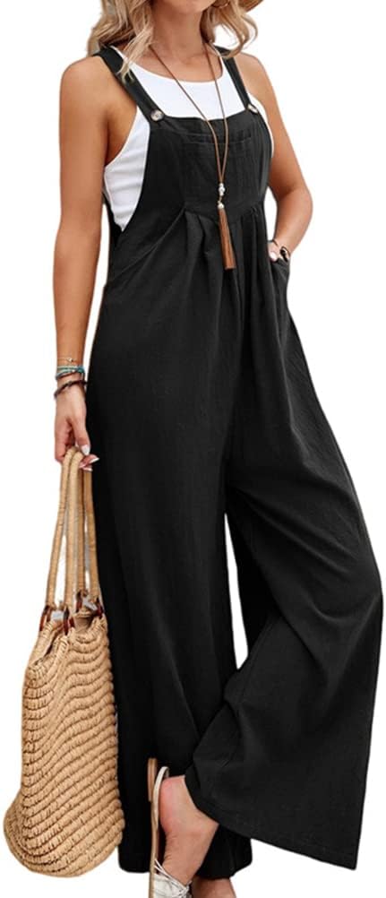 IDEALSANXUN Wide Leg Overalls for Womens Casual Cotton Linen Baggy Loose Maternity Summer Beach Jumpsuits Romper