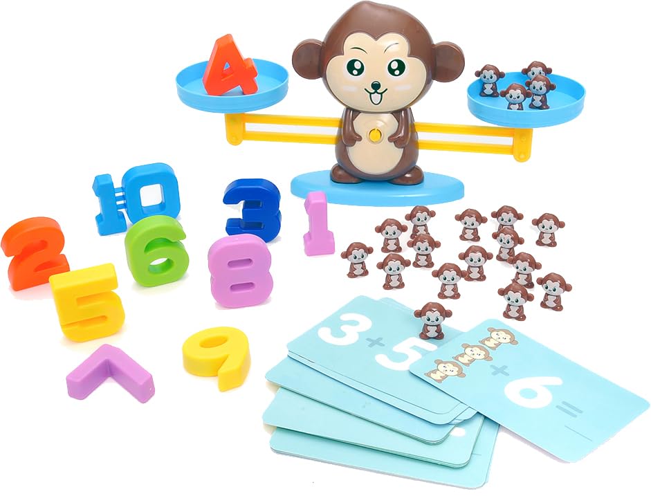 PowerTRC Balancing Monkey Number Counting Math Game for Toddlers, STEM Learning Game for Kids, Fun Educational Gifts Toys for Boys Girls Ages 3 4 5 6 7+ (64 Pieces) Montessori Toy