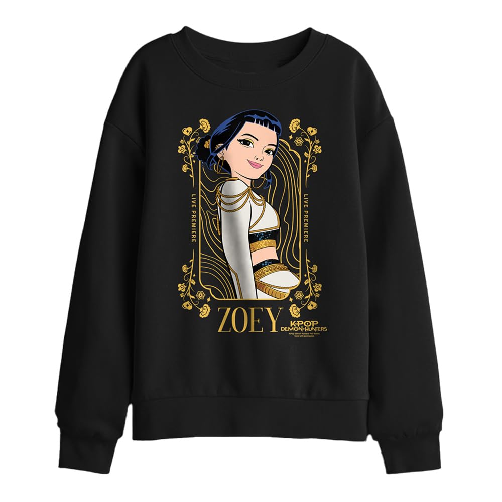 Kpop Demon Hunters Zoey Golden Frame Kids Sweatshirt, Black, 7-8Y