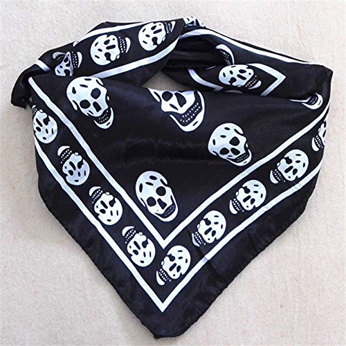 Women'S Skull Patterned Square Scarf Silk Feeling Lightweight Headscarf Hair Neck Scarf Black Beach Bandana2