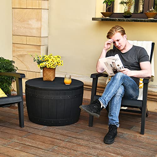 Yitahome 33 Gallon Round Deck Box, Outdoor Storage Box,Patio Table For Cushion, Pool Accessories, Outdoor Toys, Black & 33 Gallon Round Deck Box, Outdoor Storage Box, Pool Accessories, Outdoor Toys #TOP2