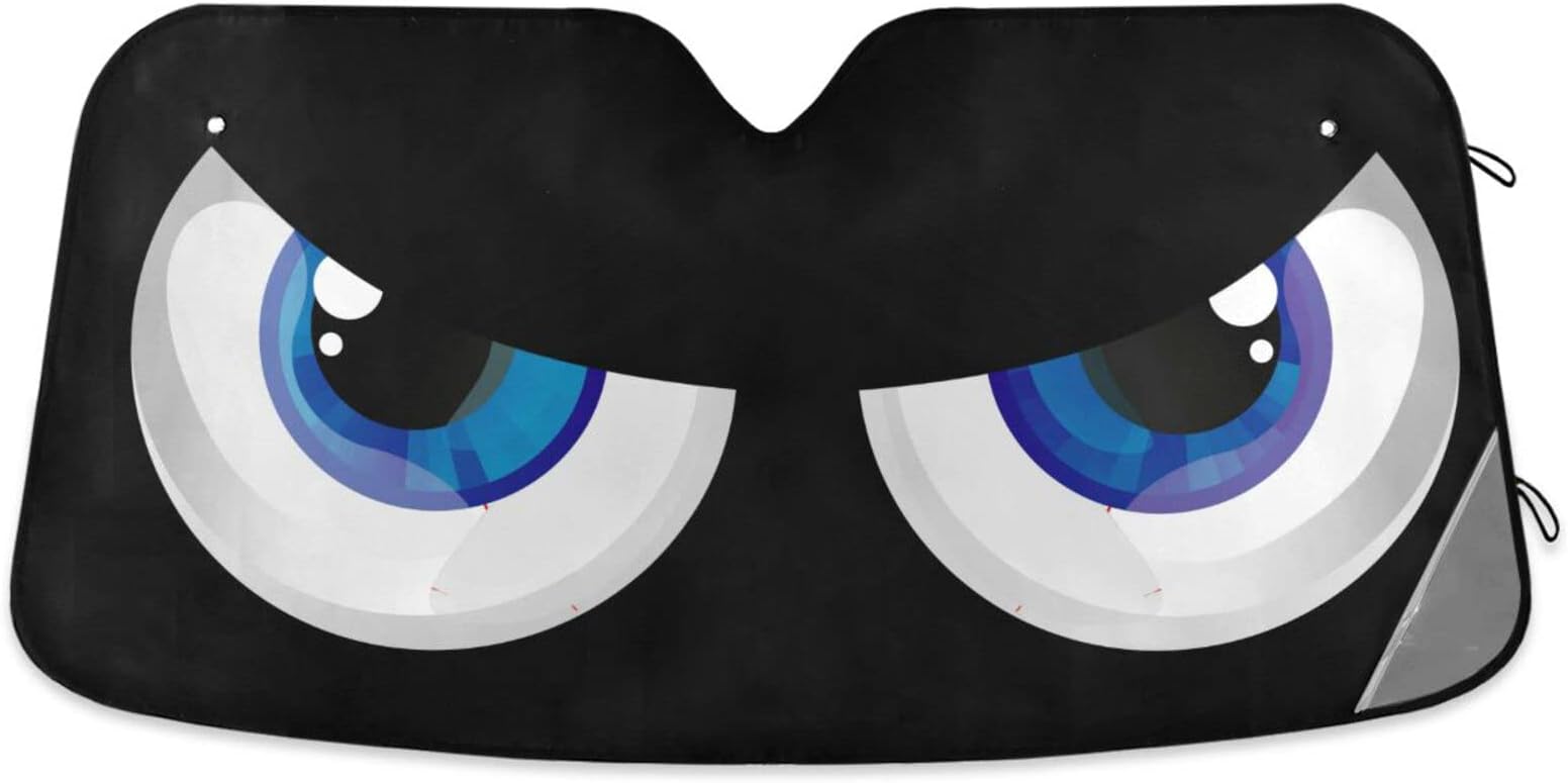 ODAWA Car Windshield Sun Shade, Foldable, UV Ray Blocker, Heat Protection, 140 x 70 cm, Bug-Eye Style