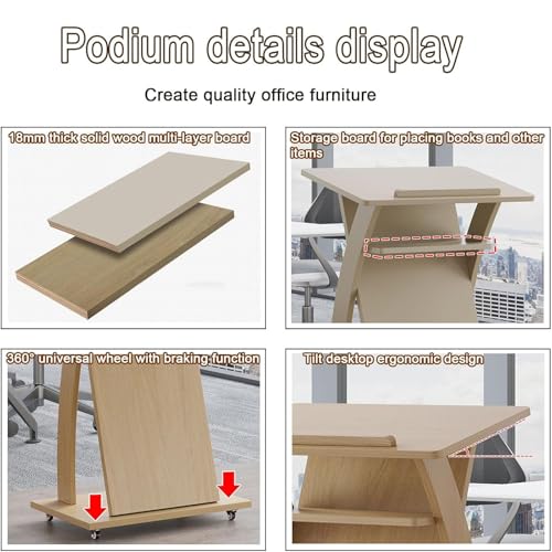 Mobilna mównica na kółkach, podium z litego drewna do przemówień przenośna wielofunkcyjna ambona impreza powitalna recepcja regulowana wysokość elegancki design - kolor A