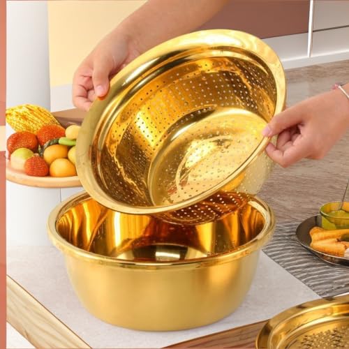 Keiwhsly THSXSQ Stainless Steel Multifunctional Gold Colander Set Of 3 thumb #2
