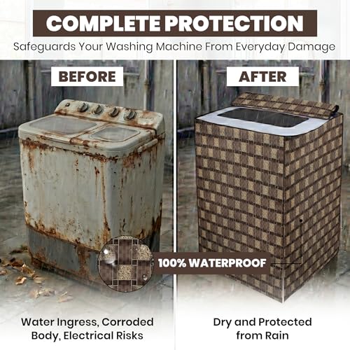 Image of DREAM CARE Waterproof & Dustproof Washing Machine Cover Top Load & Semi Automatic Suitable for 7 kg, 7.2 kg, 7.5 kg (83 x 95 x 51 cms)