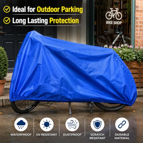 Image of Waterproof Blue Bicycle Cover for Single /Double Cycle - Dustproof, UV Resistant Bike Cover