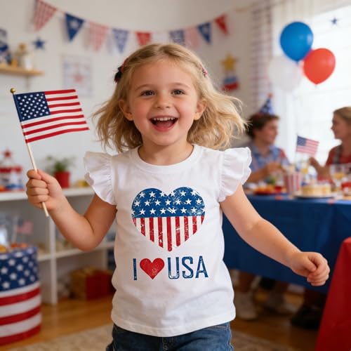Image of Tkria July 4th Tank Top Girl Toddler 4th of July Shirt Baby Girl American Flag Shirt USA Ruffle Tee Girl Patriotic Outfit