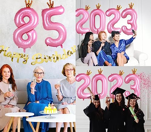 40 Inch Crown Pink Number 4 Balloon, Big Conjoined Baby Pink Foil Mylar Helium Digit 4 Balloon For Girl 4Th Birthday Party Decorations Anniversary Decor Theme Party Supplies #TOP6