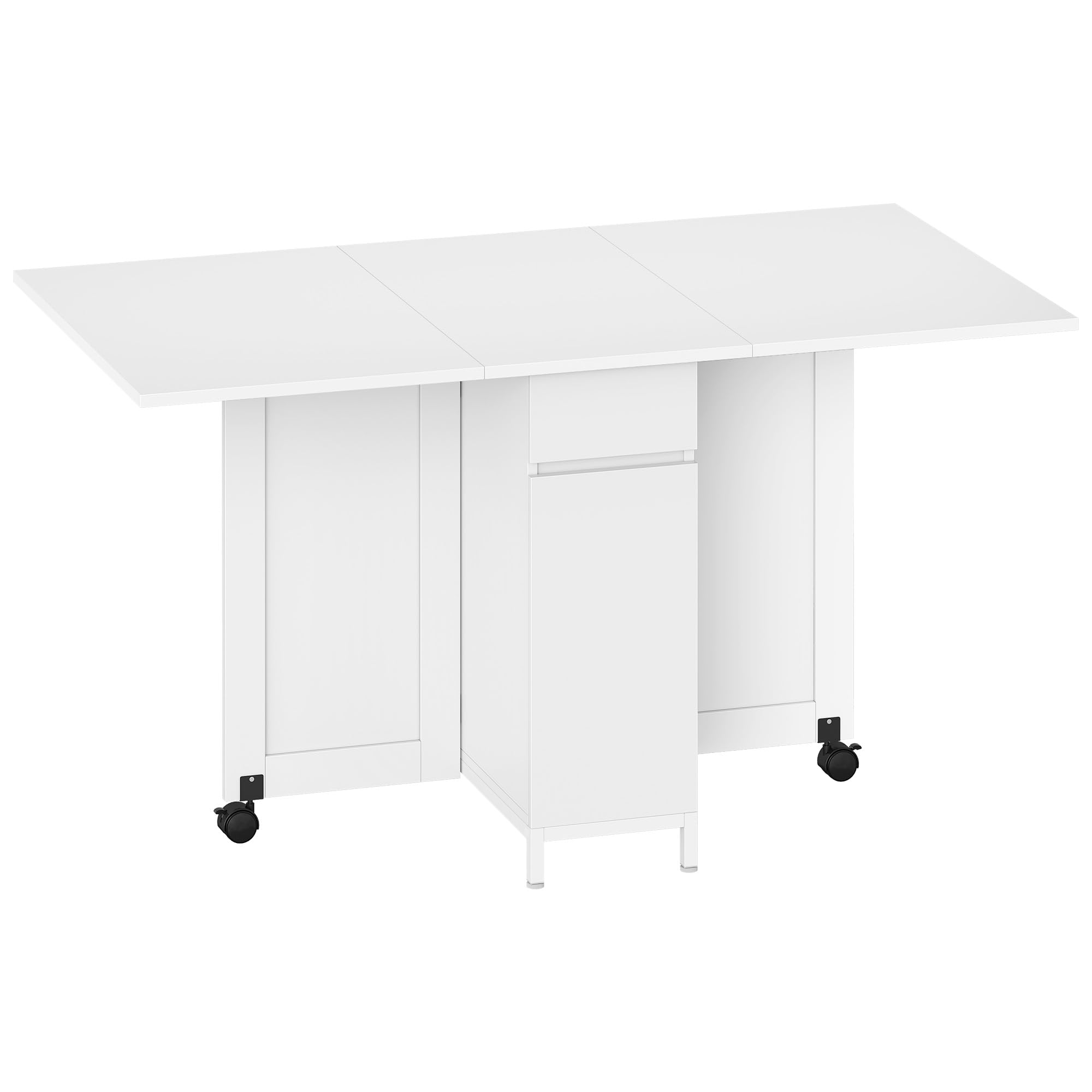 Hzuaneri Esstisch, Klapptisch Esszimmertisch mit Rollen, für 3-6 Personen, Klapptisch mit Schubladen, Schränken und Zweistufigen Offenen Regalen,Geeignet für kleine Räume,Weiß KT14003W