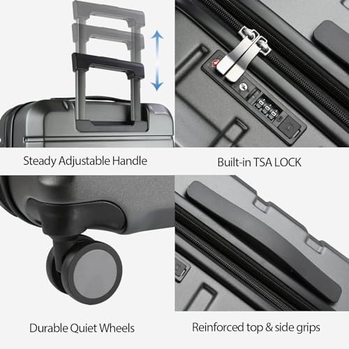 KROSER Hardside Expandable Carry On Luggage with Spinner Wheels & Built-in TSA Lock, Durable Suitcase Rolling Luggage with USB Port, Carry-On 20-Inch Steel Grey - Image 5