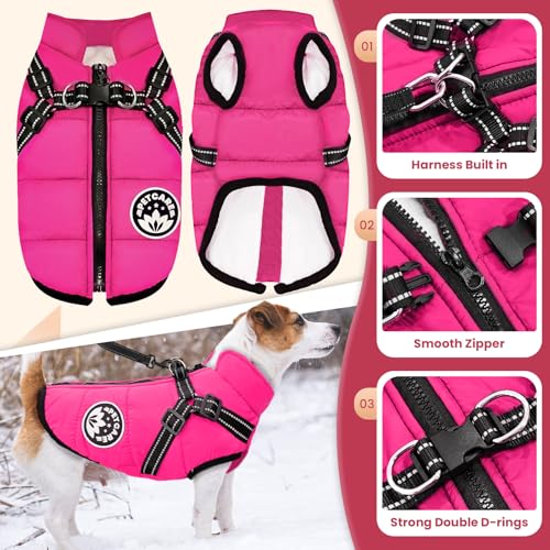 PETCARE Winter Dog Coat with Harness Built in Waterproof Dog Jackets Warm Pet Fleece Vest Windproof Snow Jacket Snowsuit Reflective Dogs Cold Weather Coats for Puppy Small Medium Large Dogs Cats - Image 7