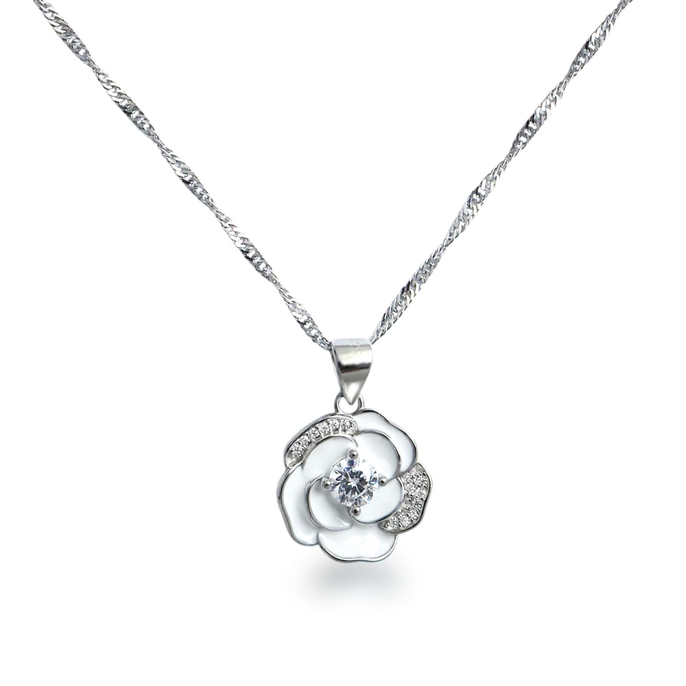 Schöner-SD Collana con ciondolo a forma di fiore bianco in argento 925