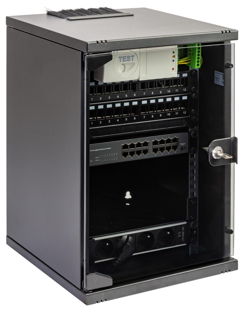 BATILEC - Pack Baie Petit Tertiaire 10'' avec 24 RJ45 Cat6/Switch 16 Ports
