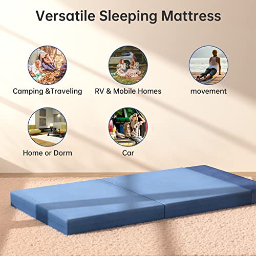 Mohope 36.2" Fold Down Sofa Bed Sleeper Sofa Guest Chaise Lounge Floor Couch Convertible Upholstered Foam Bed Chair For Living Room Bedroom, 72.82" X 36.2" X 4.9''(Flocking Velvet, Navy Blue) #TOP4