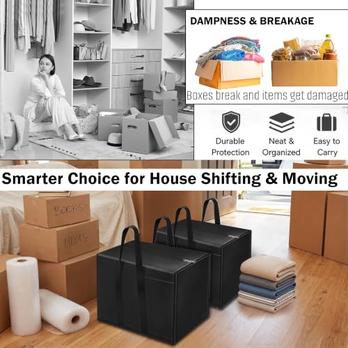 Image of Storite 6 Pack 85L Underbed Storage Bags for Clothes, Blanket, Saree & Toy Storage | Moisture Proof Nylon Storage Organizer with Strong Zipper & Handles (Black,57x36.8 x40.5 cm)