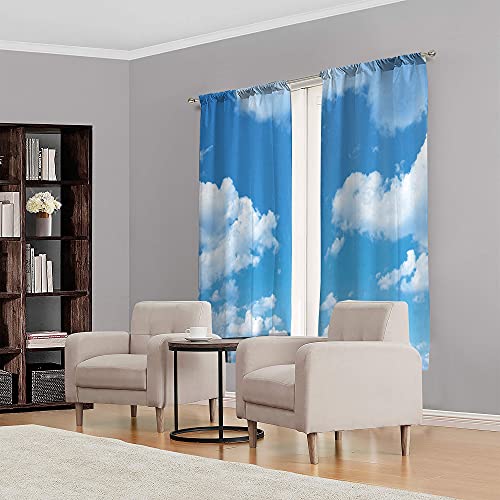 Meshelly Light Blue White Cloud Curtains 42W X 63H Inch Rod Pocket Baby Blue Sky Bedroom Decor Kids Boys Girls Nursery Playroom Curtains Natural Landscape Scenery Living Room Window Drapes 2 Panels #TOP2
