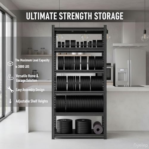 Image of 82 inchH Kitchen Shelves, 6-Tier Freestanding Metal Kitchen Storage Shelving Unit, Adjustable Pantry Rack, Heavy Duty Shelves Organizer, 3000 LBS Capacity, 81.9 inch H x 39.4 inch W x 15.7 inch D, Black