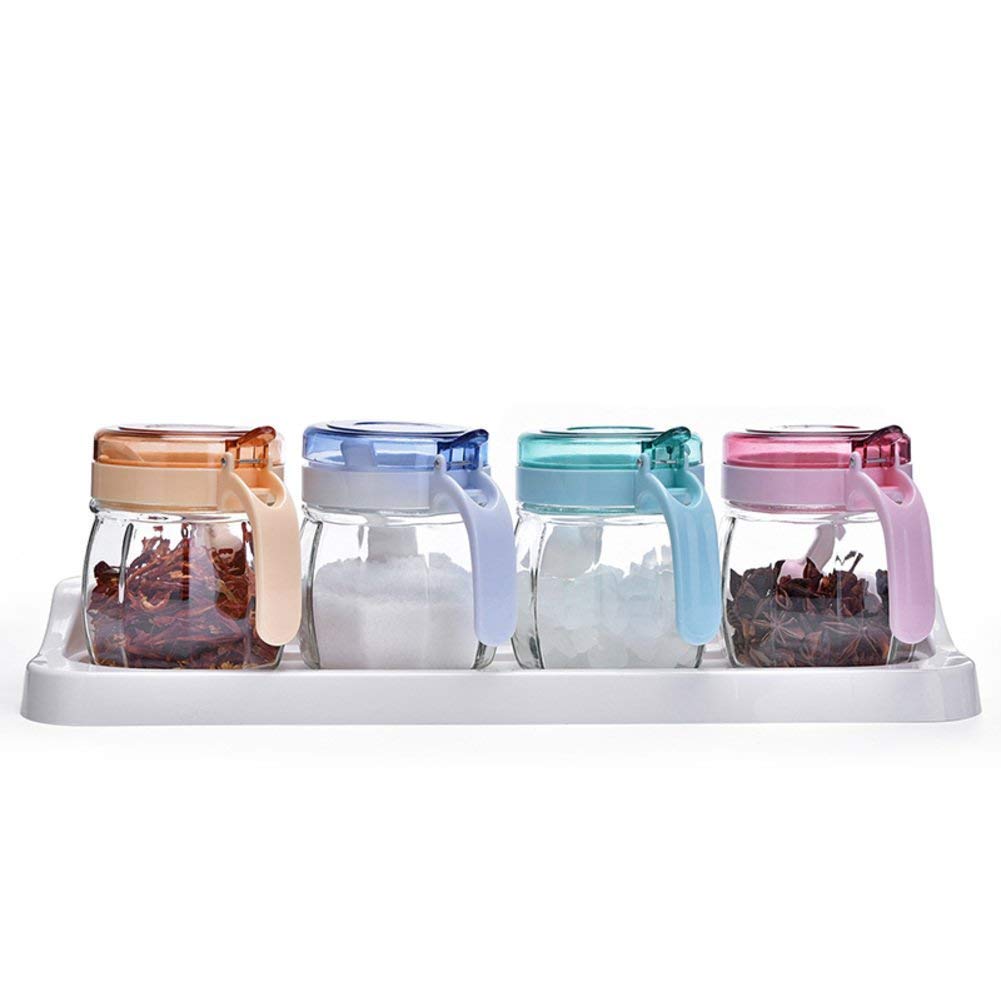Boîte à épices Boîte à épices Cuillères, Boîte à épices Set Cruet en Verre Pot d'assaisonnement Boîte d'assaisonnement Boîte d'assaisonnement Salière Cuisine Ménage Ensemble