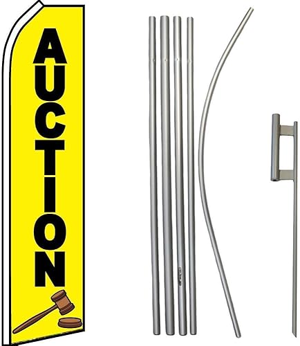 Premium Auction Swooper Flag & 16ft Flagpole Kit Ground