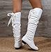Knee High Boots Women with Bow Over the Knee FlatS Boots with Bow Tie, Fashion PU Leather Square Toe, Lace Up Chunky Low Heels for Winter Fall (White, US, US Footwear Size System, Adult, Women, Numeric, Medium, 8)