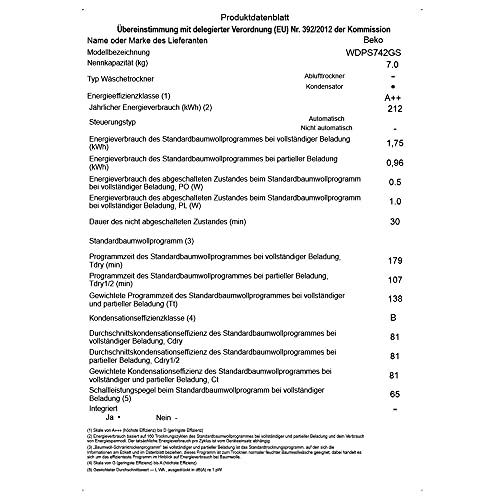 Beko WDPS742GS Warmtepompdroger, 7 kg, zachte trommelbeweging, Sonsor-drogen, 15 programma's - Image 6