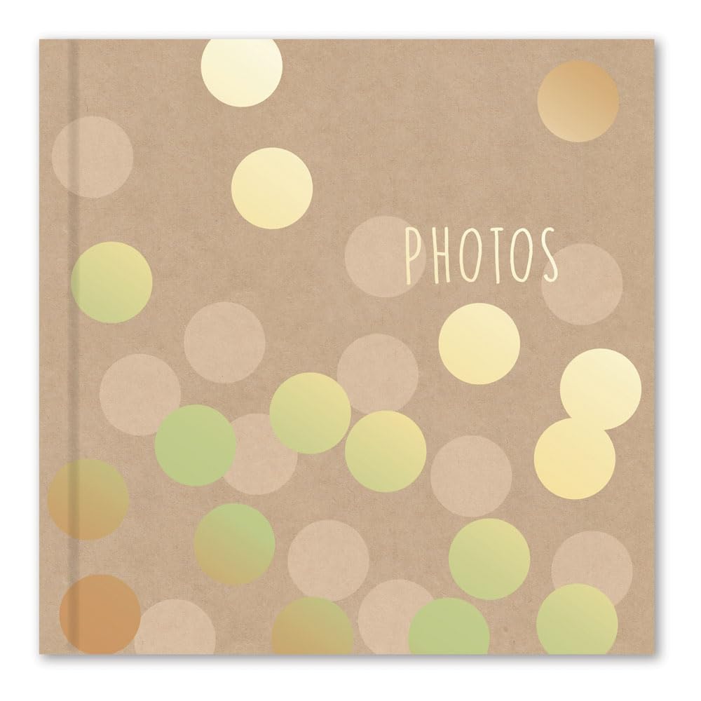 Sixstore Kraft Cover Gold Polka Dot Design Photo Album Holds 200 Slip In 6'' x 4'' Photographs, Memo Section