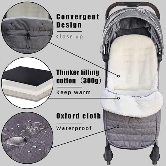 Miniatura 2 de XIFAMNIY Saco de dormir universal para bebé grueso para proteger al bebé del clima frío del invierno en cochecito, cochecito (forro polar negro de