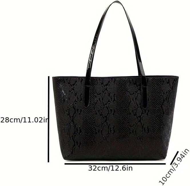 Fashion Women's Shoulder Bag Handbag Foldable Black Python Scale Texture - Image 8