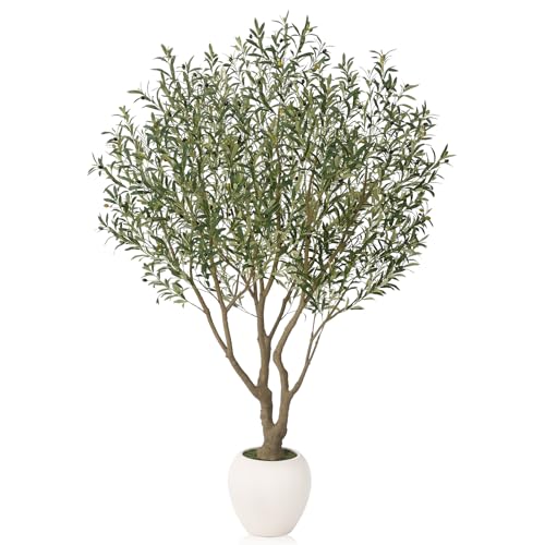 VeriNatural Olive Trees Artificial Indoor 8FT, Tall Faux Olive Tree with Round White Planter...