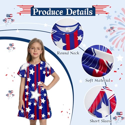 RONGTAI Girls 4th of July Dress 3D Casual Dresses American Flag Sundress for 2-8T Kids4