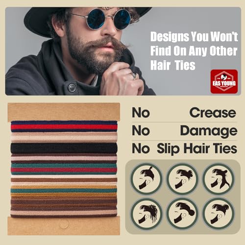 EasYoung Braided Mens Hair Ties For Men, For Buns Curly Thick Dense Hair Elastic Hair Ties For Guys, No damage No Crease Breakage, 9 Count (Pack of 1) Alternate view