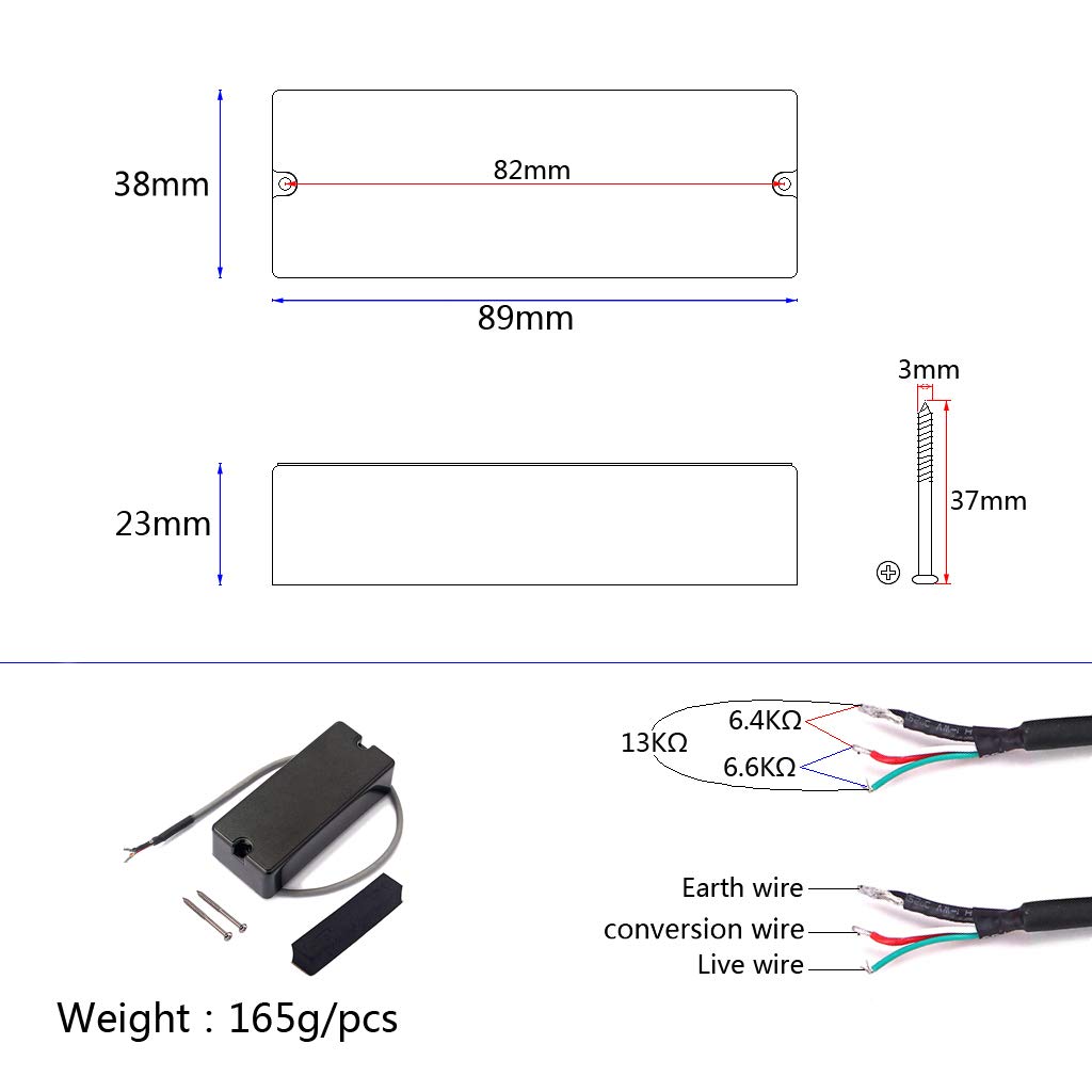 Lot de 2 micros à 4 cordes pour guitare basse électrique Humbucker Chevalet et manche Noir